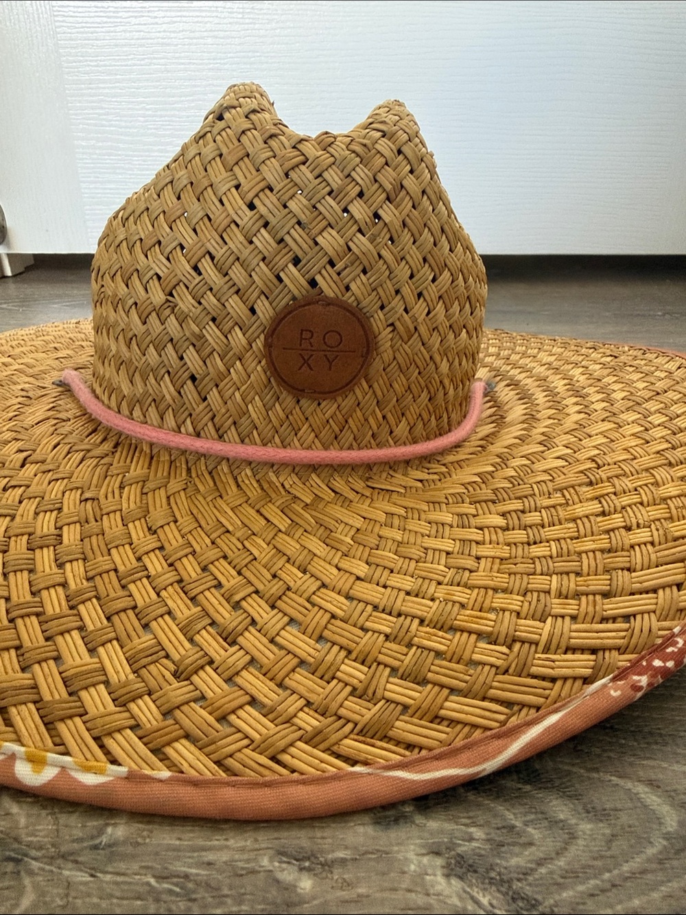 Roxy Woven Straw Sun Hat with Pink Cord Accent
